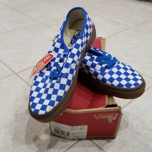 Vans blue and white checker shoes